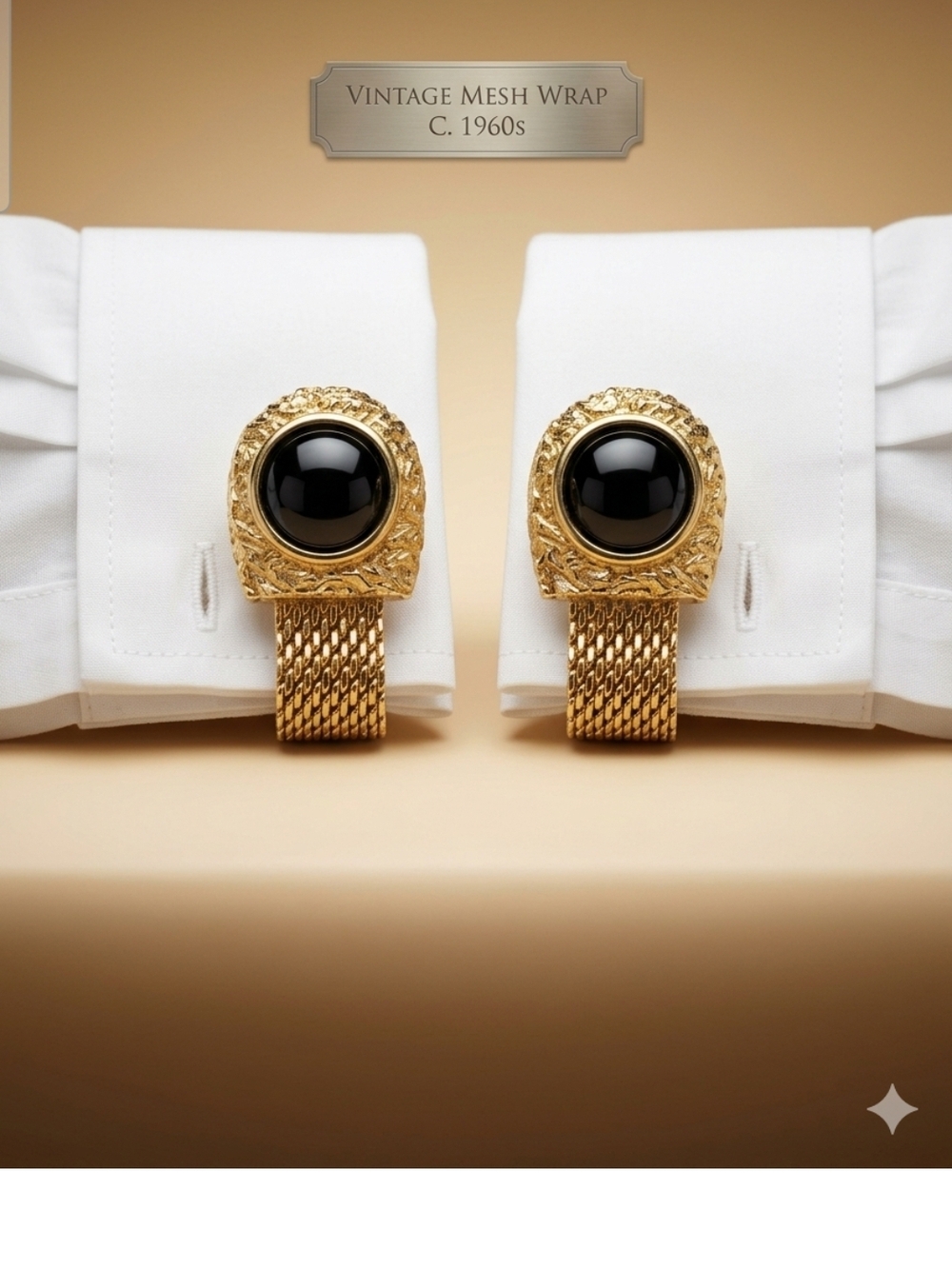 Swank Vintage Gold Mesh Wrap Cufflinks with Brown Onyx Center
